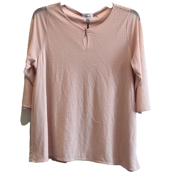 (NWD) Calvin Klein Women's 3/4 Sleeve Keyhole Blouse, Pink Blush Plus Size Top - Picture 1 of 15